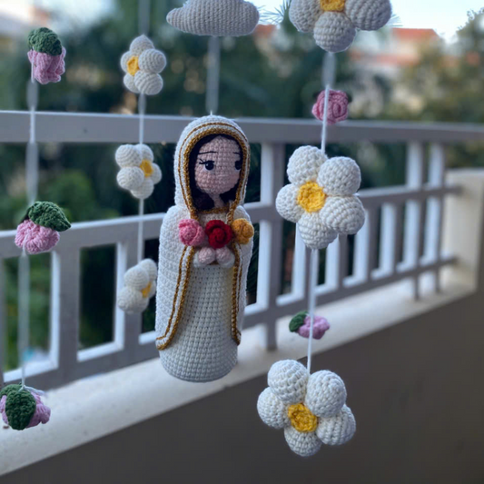 Handmade Baby Crib Mobile – Our Lady of the Mystical Rose (22cm) – Catholic Nursery Decor – Baptism or Christening Gift