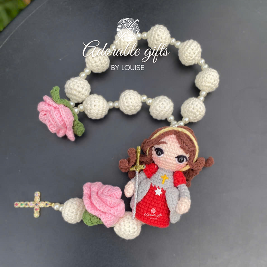 Handmade Crochet Rosary - Saint Joan of Arc Inspired - Soft Yarn Prayer Beads