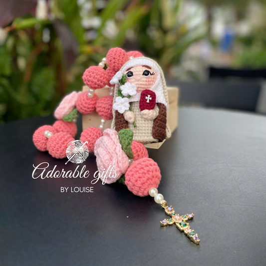 Custom Handmade Crochet Rosary – Saint Catherine of Siena – White & Lavender Beads